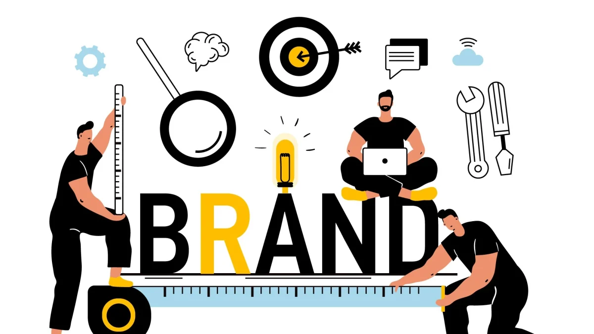 An illustration showing people working in a brand.