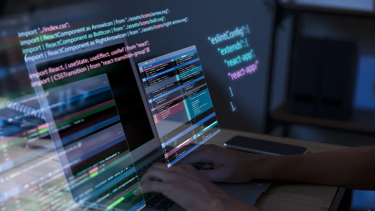 Thumbnail showing a laptop with code on the screen.